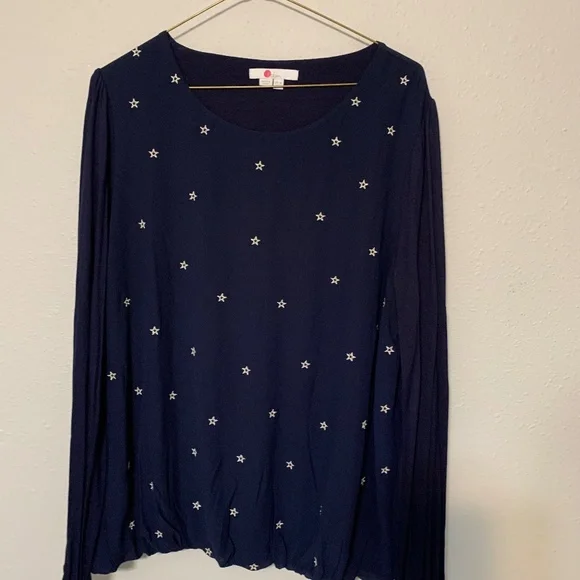Boden Tori Star Embroidered Long Sleeve Stretch Navy Top Size 14 - Picture 2 of 6
